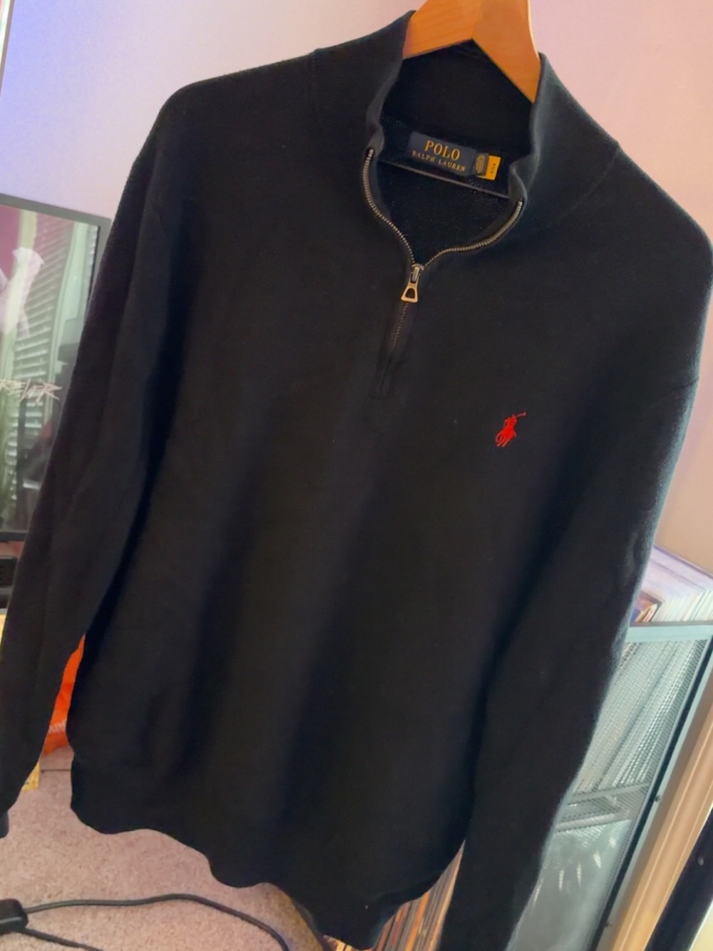Ralph Lauren Black Half-Zip Sweater with Red Pony